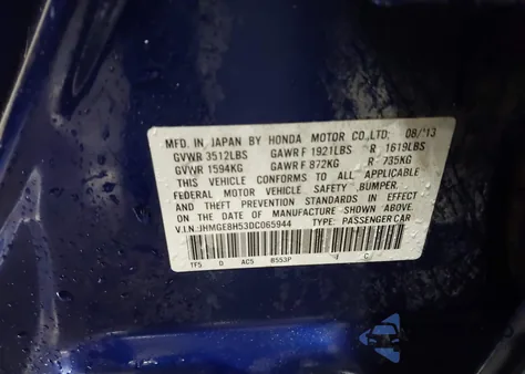 2013 Honda Fit Sport from USA, damaged, VIN JHMGE8H53DC065944
